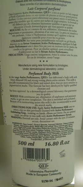 Photo from the official notice: Laboratoire Pharmaplus, Qei+ Paris Active Performance Multi-action - Moisturising toning body milk skin lighte — chemical risk
