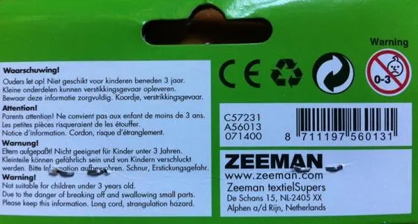 Photo from the official notice: Zeeman Rock Music party whistles — choking & strangulation risk