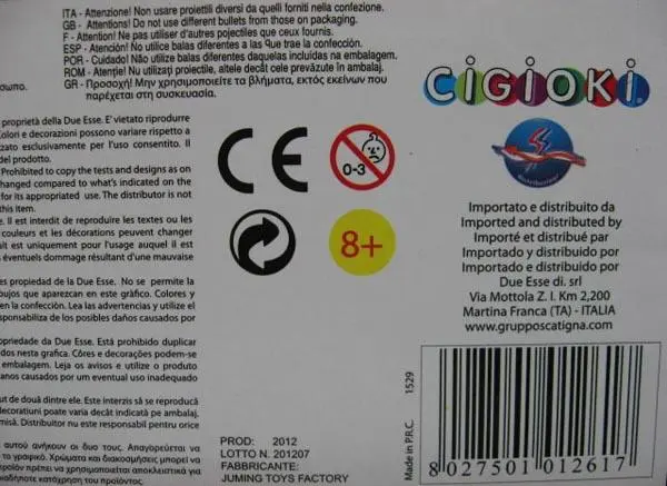Photo de l’avis officiel: Cigioki Pistola - Squadra Speciale Pistolet à jouet — risque: Blessures