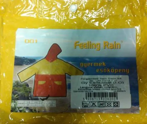 Photo from the official notice: Feeling Rain gyermek esőköpeny ("Children's raincoat") — strangulation risk