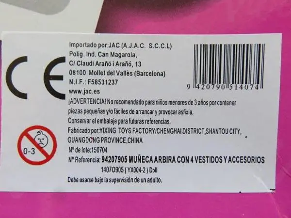 Foto do aviso oficial: Arbira Boneca de plástico — risco: Químico