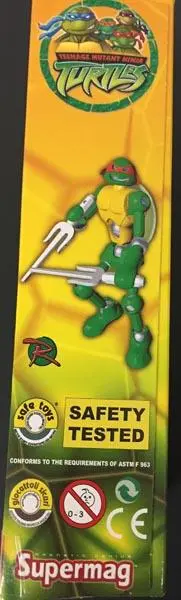 Foto uit de officiële melding: Plast Wood, Supermag Teenage Mutant Ninja Turtles Magnetisch speelgoed — risico: Verwonding
