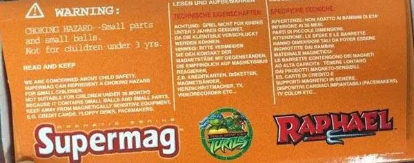 Foto uit de officiële melding: Plast Wood, Supermag Teenage Mutant Ninja Turtles Magnetisch speelgoed — risico: Verwonding