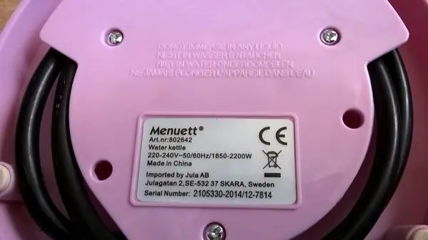 Foto do aviso oficial: Menuett Kettle Chaleira elétrica — risco: Ambiente