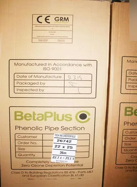 Photo from the official notice: BetaPlus Phenolic pipe section pipe insulation — fire risk