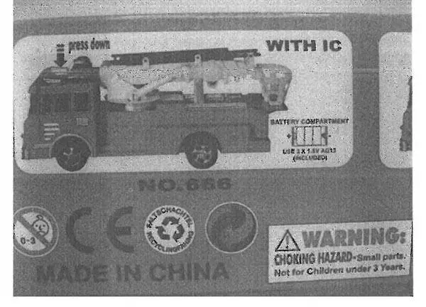Photo from the official notice: FIRE RESCUE toy fire engine — environment risk