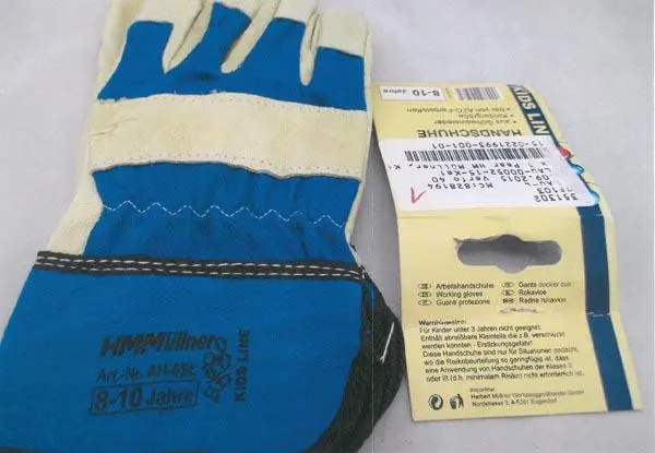 Photo from the official notice: HMMüllner KIDS LINE Arbeitshandschuhen [Work gloves] children's work gloves — chemical risk