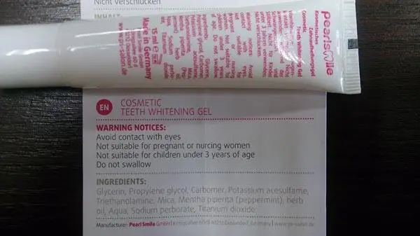 Foto del aviso oficial: Pearlsmile Cosmetic Teeth Whitening Gel Gel blanqueador de dientes — riesgo: Riesgos químicos