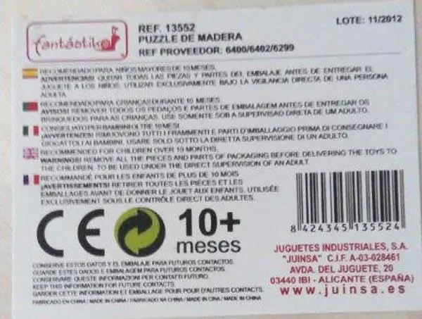 Foto del aviso oficial: Fantástiko Puzzle de Madera  (Wooden puzzle) Rompecabezas de madera — riesgo: Lesiones