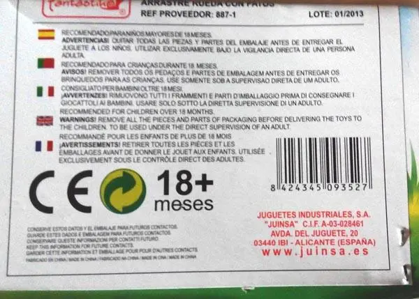 Photo from the official notice: Fantástiko Funny Wheel push along toy — choking risk