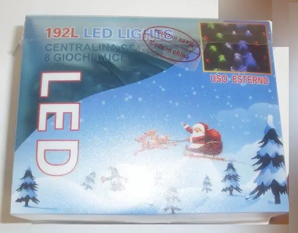 Foto aus der offiziellen Meldung: 1) 192L LED LIGHTS and 2) 300L LED LIGHTS Beleuchtungskette — Risiko: Elektrischer Schlag & Feuer