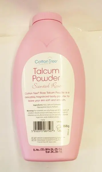 Photo de l’avis officiel: Cotton Tree 1) Talcum Powder Scented Rose; 2) Talcum Powder Cool Breeze Poudre de talc — risque: Risque microbiologique