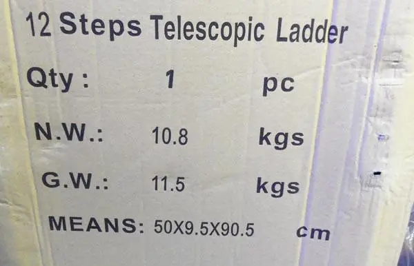 Photo from the official notice: Marko Ladders 12 Steps Telescopic Ladder aluminium ladder — injuries risk