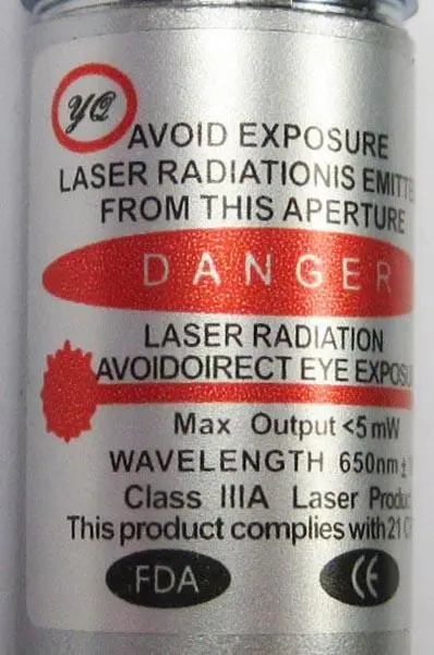 Photo from the official notice: YQ laser pointer — damage to sight risk
