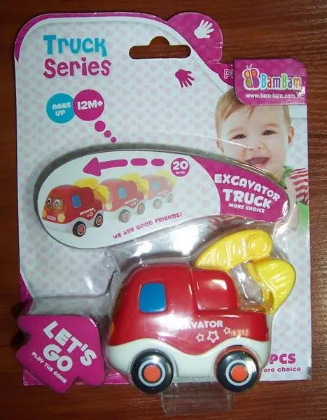 Foto aus der offiziellen Meldung: Bam Bam Truck Series Spielzeugbagger — Risiko: Ersticken