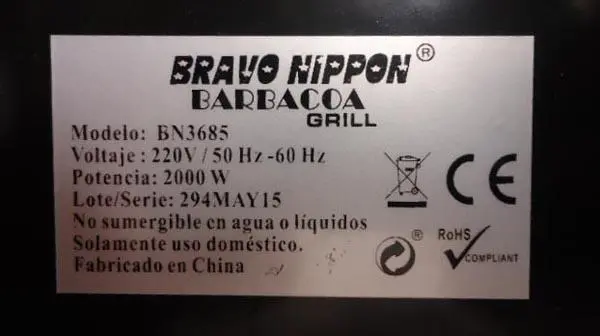 Photo de l’avis officiel: Bravo Nippon BARBACOA GRILL Barbecue électrique — risque: Brûlures