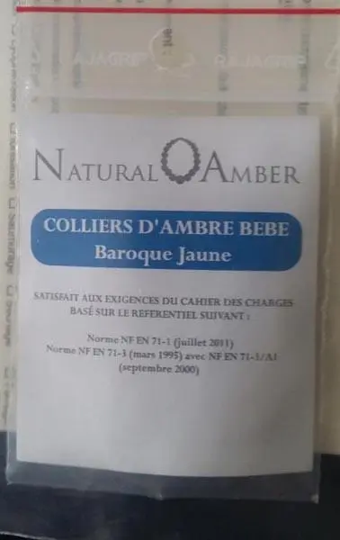 Photo de l’avis officiel: NATURAL AMBER Colliers d'ambre bébé Collier ambre — risque: Étouffement