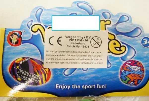 Photo from the official notice: Vergeertoys soft splash ball — choking risk