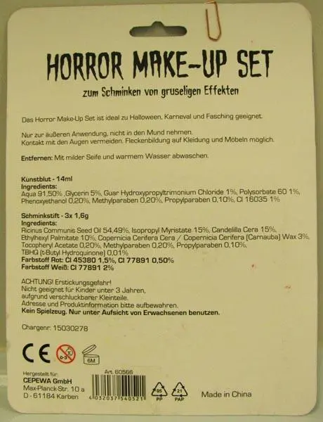Photo de l’avis officiel: Horror Make-up Set Maquillage de style fantaisie — risque: Risque chimique