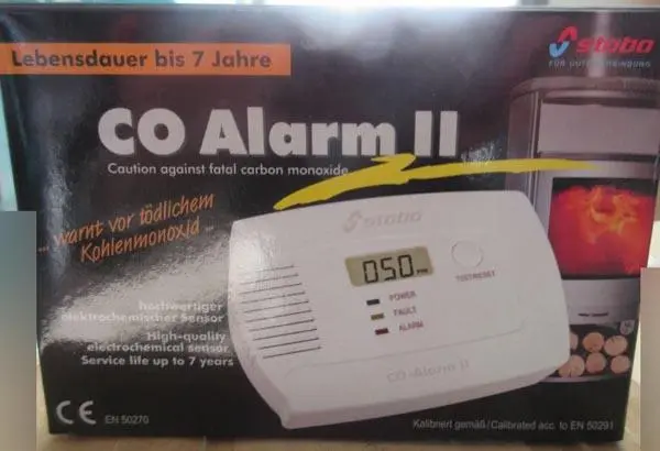Photo from the official notice: STABO CO Alarm II carbon monoxide detector — suffocation risk