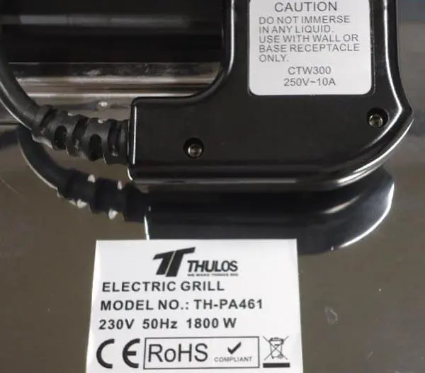 Photo de l’avis officiel: THULOS Electric Grill Casserole électrique — risque: Brûlures & Choc électrique