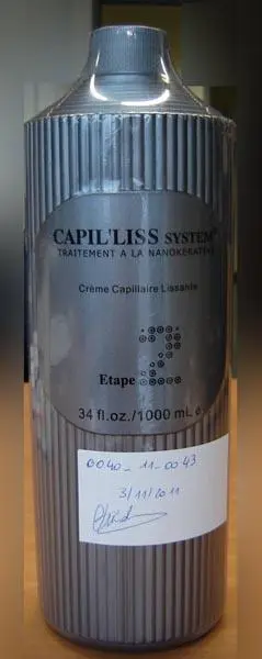 Foto del aviso oficial: Capil'liss system Crème capilaire lissante - traitement à la nanokeratine - fort - étape 2 Producto de alisado — riesgo: Riesgos químicos