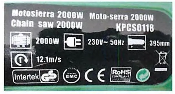 Photo de l’avis officiel: GREEN TEC Chain Saw 2000W Tronçonneuse électrique — risque: Choc électrique