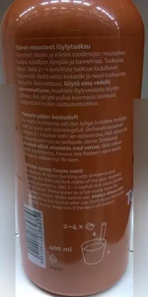 Photo from the official notice: Rento Rento TAPA KYLPEÄ - löylytuoksu talven mausteet (Winter Spices sauna scent) — chemical risk