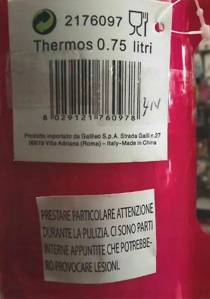 Photo de l’avis officiel: Galileo Flacon thermos — risque: Risque chimique