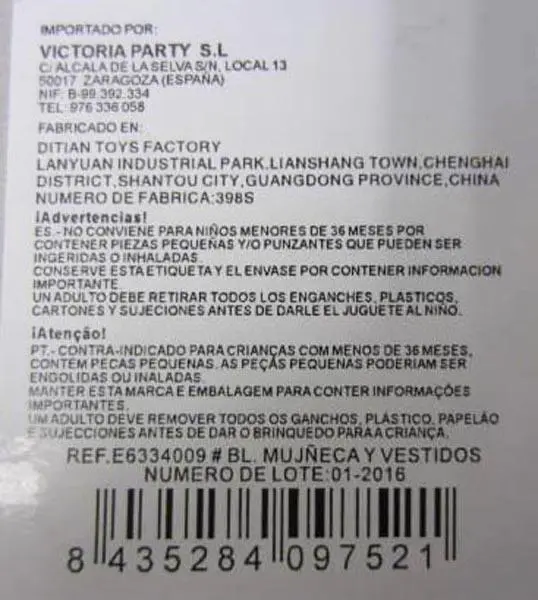 Foto dell’avviso ufficiale: Victoria Party Beauty - My vogue girl Bambole di plastica — rischio: Rischio chimico