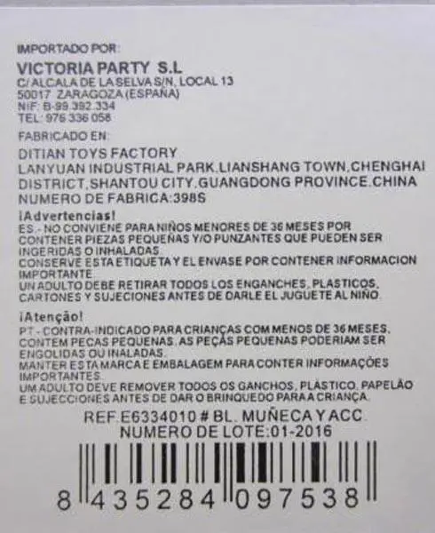 Foto dell’avviso ufficiale: Victoria Party Beauty - My vogue girl Bambole di plastica — rischio: Rischio chimico
