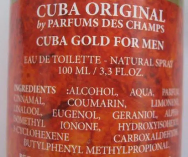 Foto aus der offiziellen Meldung: CUBA ORIGINAL by PARFUMS DES CHAMPS, CUBA GOLD FOR MEN Eau de Toilette — Risiko: Chemikalie