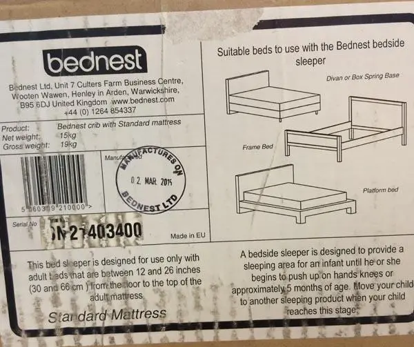 Photo from the official notice: Bednest Bedside Sleeper bedside crib — suffocation & injuries risk