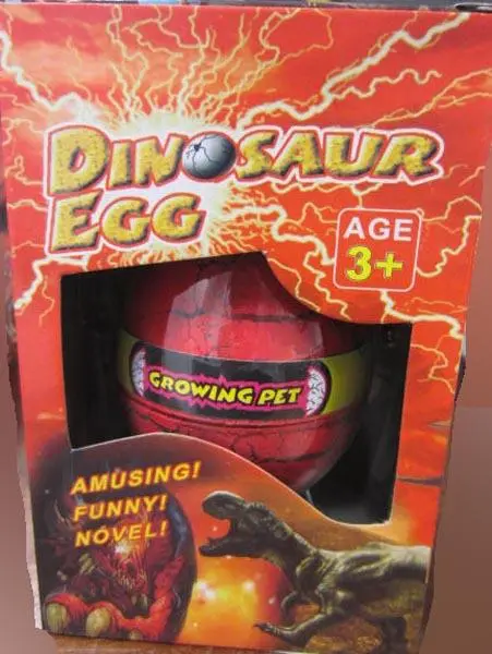 Foto aus der offiziellen Meldung: Hatch'em, Yuda 1) DINOSAUR EGG - Growing Pet; 2) GROWING PET; 3) DINOSAUR EGG - Growing Pet Erweiterbares Spie — Risiko: Ersticken & Verletzungen