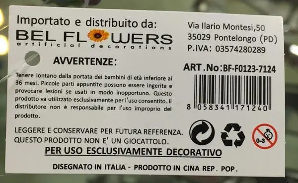 Foto aus der offiziellen Meldung: Bel Flowers Plastiktrauben — Risiko: Ersticken