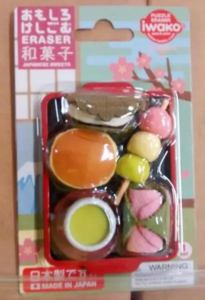 Photo from the official notice: Iwako Puzzle Eraser -  1) Eraser Japanese Sweets 2) Eraser Sushi 3) Eraser Anmitsu Shop erasers — choking risk