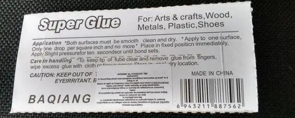 Photo de l’avis officiel: BAQIANG 110 Super Glue Colle — risque: Risque chimique