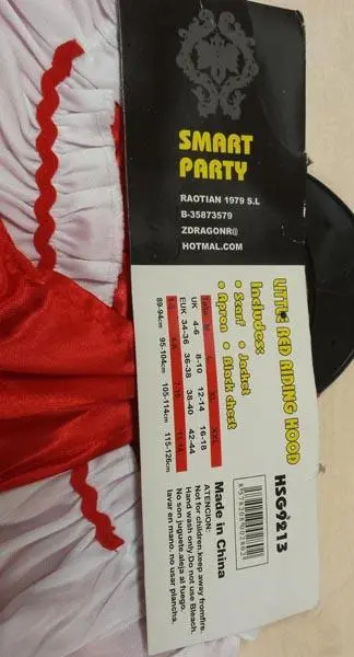 Photo de l’avis officiel: Smart Party 1) Little Red Riding Hood  2) Ninja Niño (Little Ninja) Costumes de fantaisie — risque: Blessures & Etranglement