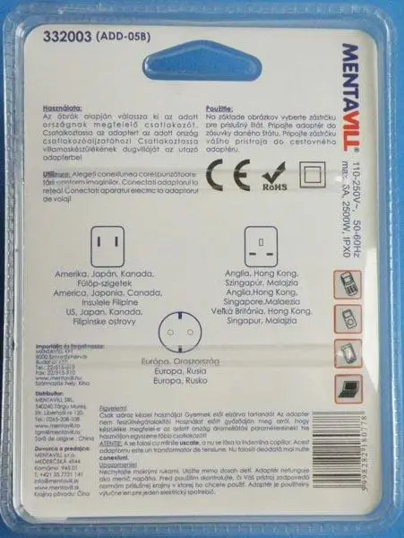 Foto aus der offiziellen Meldung: Mentavill UNIVERZÁLIS UTAZÓ ADAPTER Universelle Reiseadapter — Risiko: Elektrischer Schlag