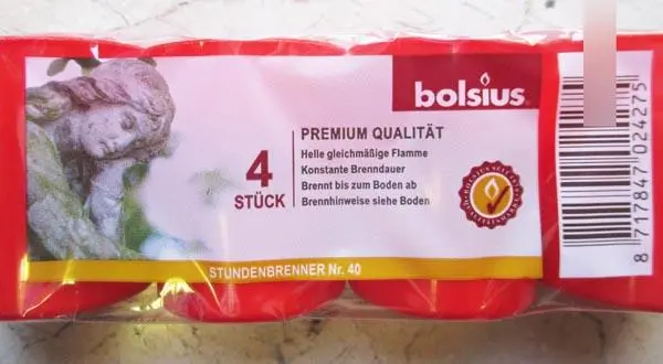 Foto dell’avviso ufficiale: BOLSIUS Stundenbrenner Nr. 40 ('Candles with a duration of 40 hours ') Le Candele — rischio: Incendio