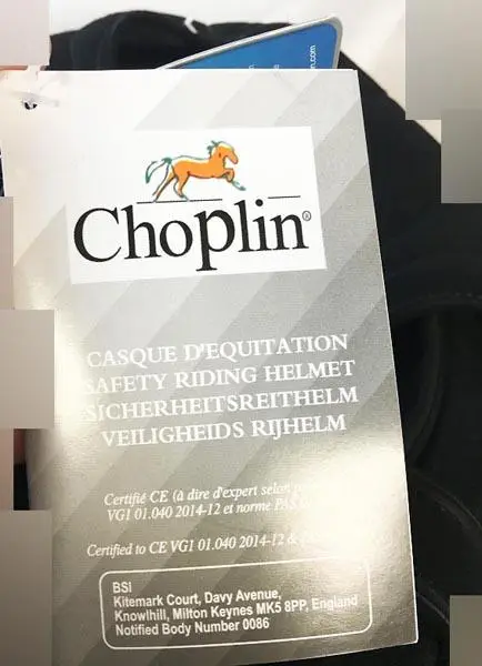 Foto dell’avviso ufficiale: CHOPLIN Casque d'Équitation - Safety Riding Helmet Casco equestre — rischio: Lesioni