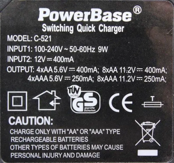 Photo de l’avis officiel: Power Base Switching Quick Charger Chargeur de batterie — risque: Choc électrique & Incendie