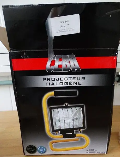 Photo from the official notice: Ceba halogen floodlight — electric shock & fire risk