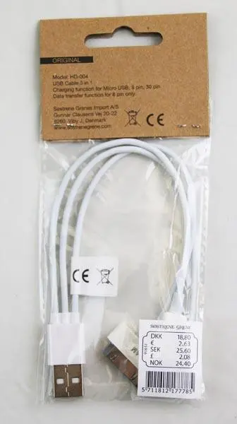 Foto do aviso oficial: Søstrene Grenes Anna &amp; Claras USB charger Cabo USB — risco: Ambiente