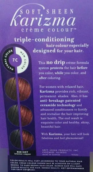 Photo de l’avis officiel: Soft sheen Karizma Colorant pour cheveux — risque: Risque chimique