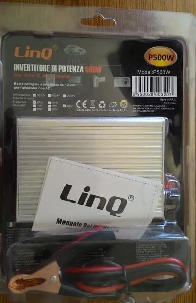 Foto aus der offiziellen Meldung: LinQ INVERTITORE DI POTENZA 500W Wechselrichter für Autoantriebe — Risiko: Elektrischer Schlag