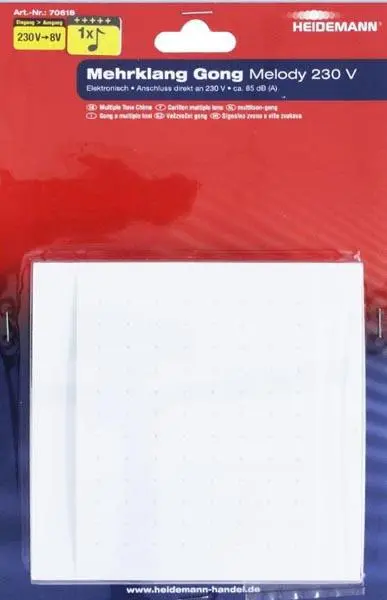 Foto del aviso oficial: Heidemann Mehrklang Gong - Melody 230 V Timbre de puerta — riesgo: Choque eléctrico