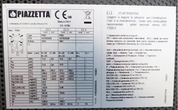 Foto dell’avviso ufficiale: PIAZZETTA Stufa Pellet Stufa a pellet — rischio: Ustioni