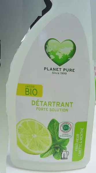 Foto del aviso oficial: PLANET PURE Détartrant forte solution ('Descaler strong solution') Solución de desescalado — riesgo: Riesgos químicos