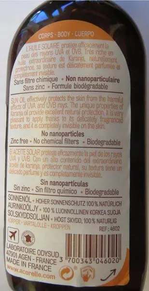 Foto dell’avviso ufficiale: Acorelle Sun oil Prodotto per la protezione solare — rischio: Rischio per la salute / altro